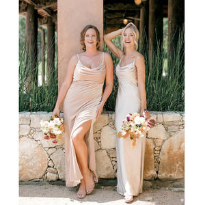 Revelry Skye Satin Bridesmaid Slip Maxi Dress in Gold Champagne-Worn Once